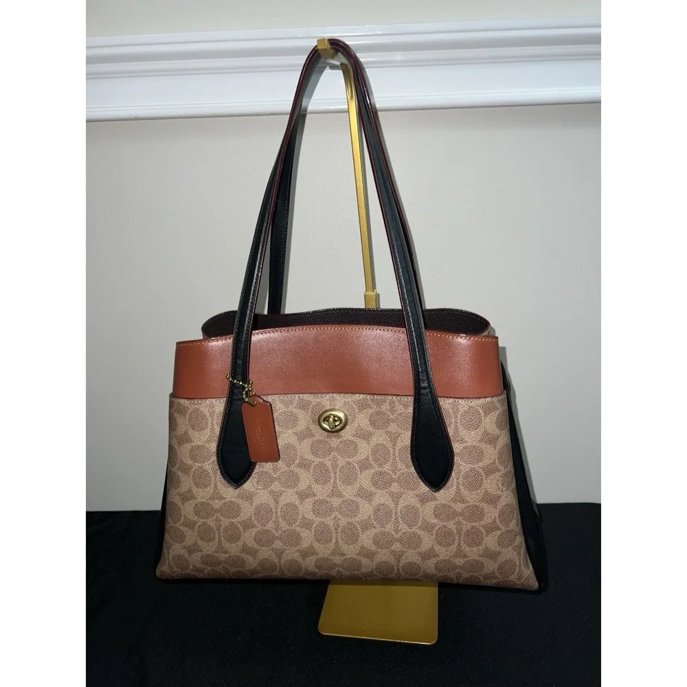 Coach Lora Colorblock Carryall Tote Tan Rust Gold Brass 89087 Bag Purse